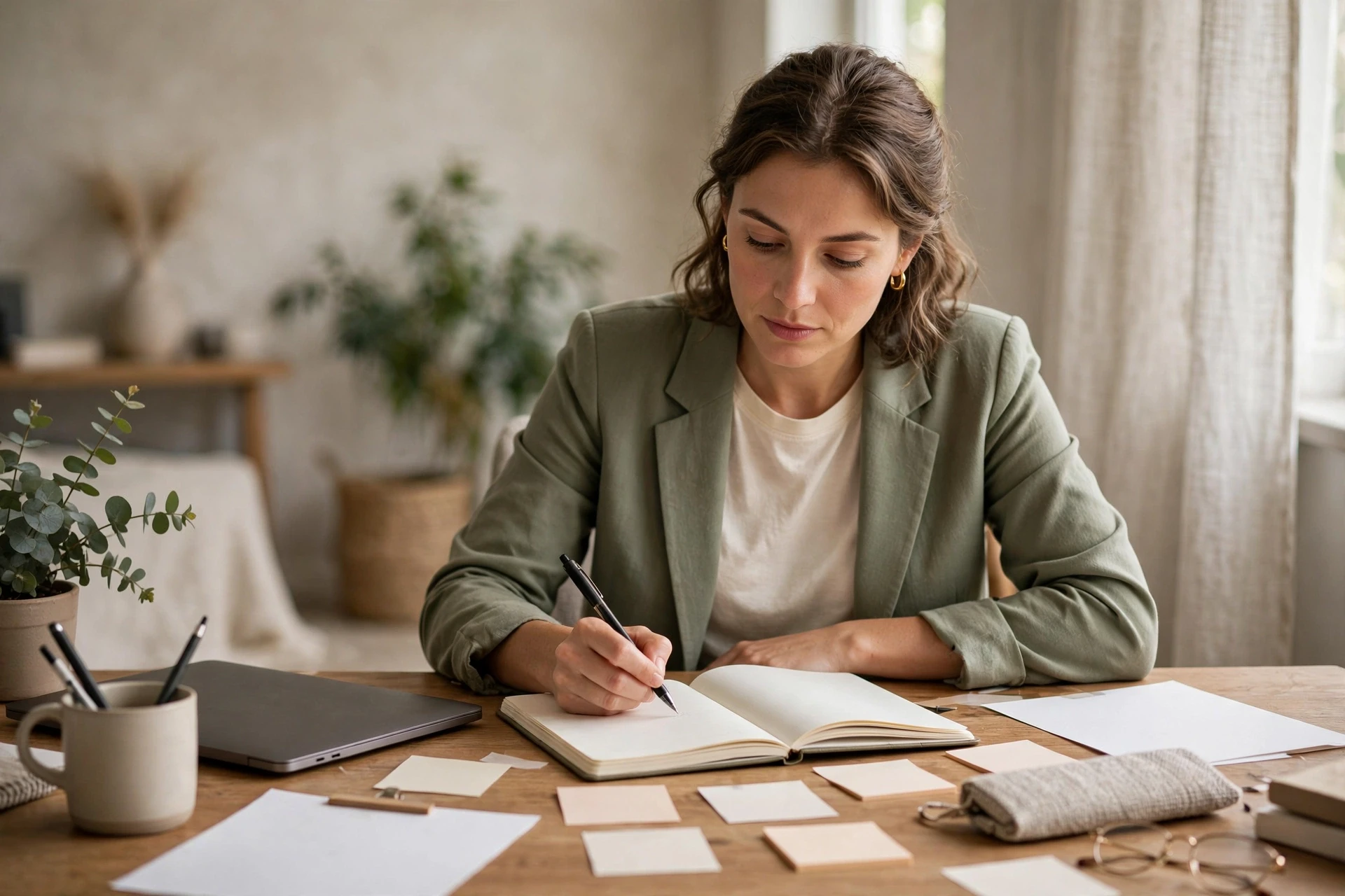 Femme entrepreneuse notant ses besoins de démarrage